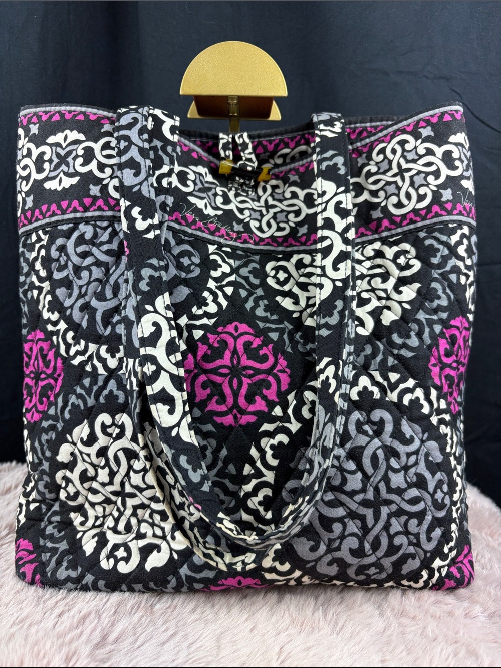 Vera Bradley Tote Bag Canterberry Magenta Quilted Cotton Shoulder Purse